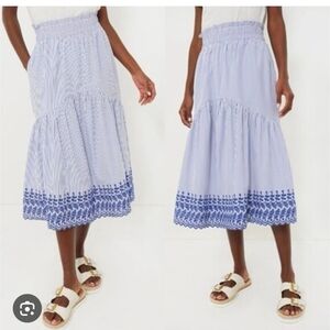 Tuckernuck Blue and White Eyelet Striped Skirt with Embroidery Bottom Medium